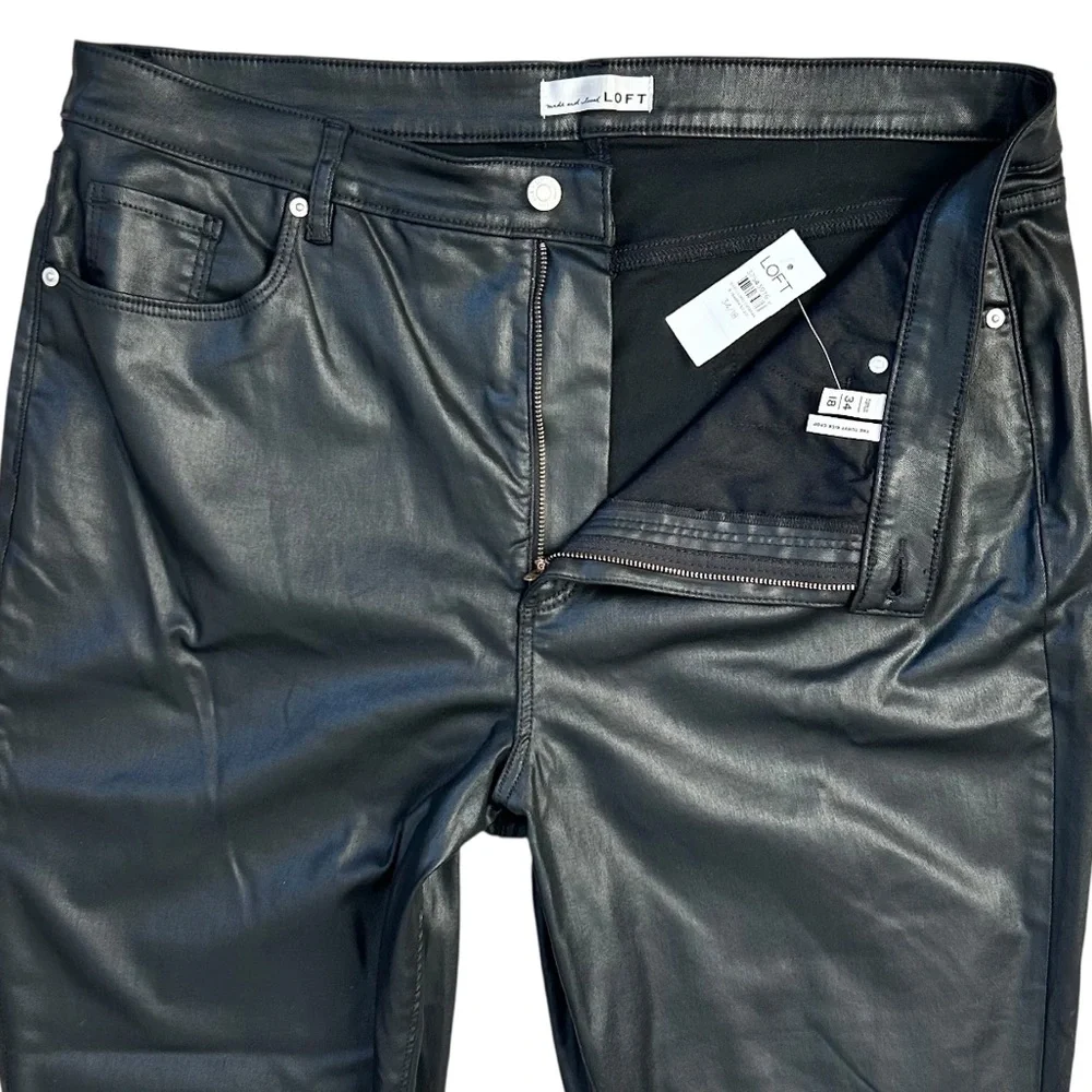 LOFT Women’s Curvy Kick Crop Faux Leather Pants Black Sheen Plus‎ Size 34/18 NWT